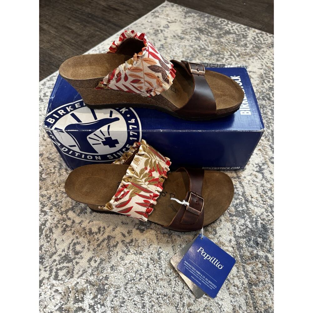NEW Papillio by Birkenstock Della Flower Frills Wedge Sandals - EU 38N